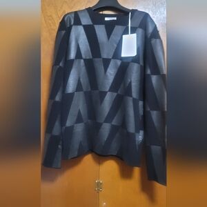 Men's Black and Gray Valentino Wool Sweater L